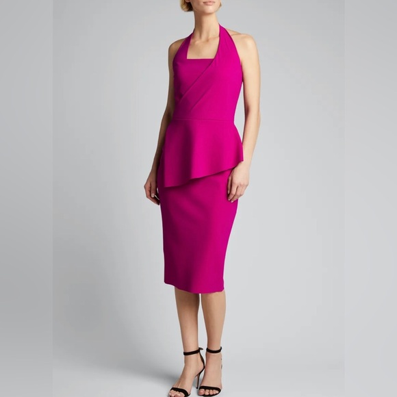 Chiara Boni Dresses & Skirts - Chiara Boni Halter Jilliam Asymmetric Peplum Ruffle Midi Dress Pink 42 U…